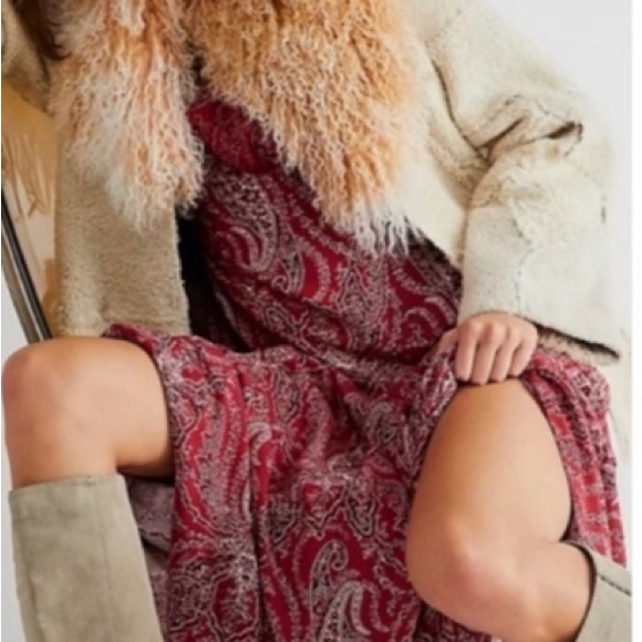 Free People Mirage Paisley Maxi Dress Red Mix Print Empire Waist Back Tie - Picture 2 of 8